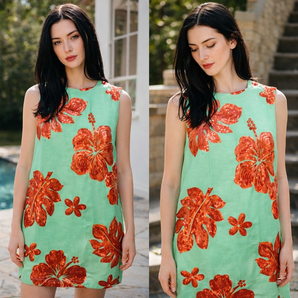 NWT ALEMAIS Sizzle Sequin Mini Dress in Mint Green/ Copper Size US 4